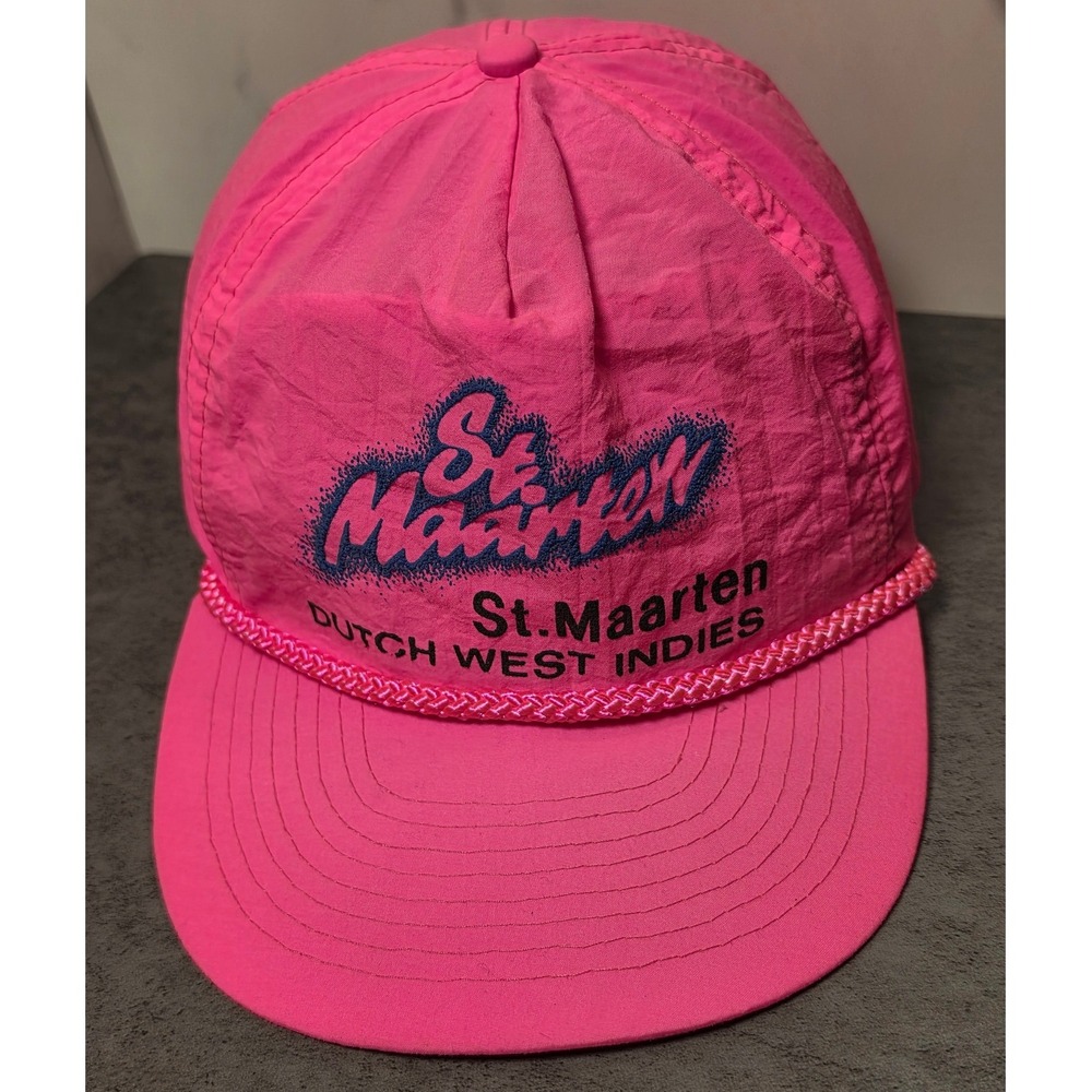 Vintage Cobra Caps St. Maarten Neon Pink Nylon Rope Snapback Hat Mens OSFM